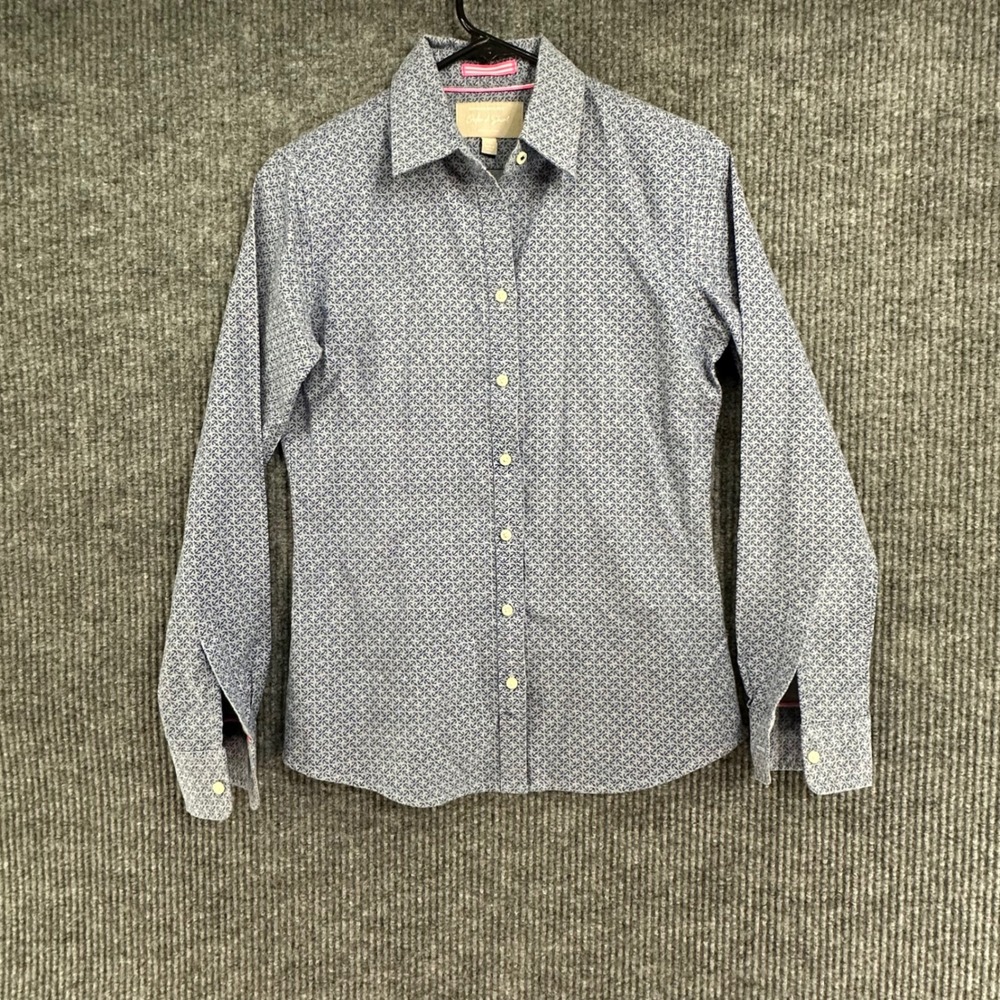 Banana Republic Oxford Shirt Women XS Blue New Nautical Anchor Print Cotton